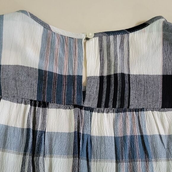 Loft Blue Plaid Rayon Sleeveless Ruffle Blouse - Picture 12 of 16